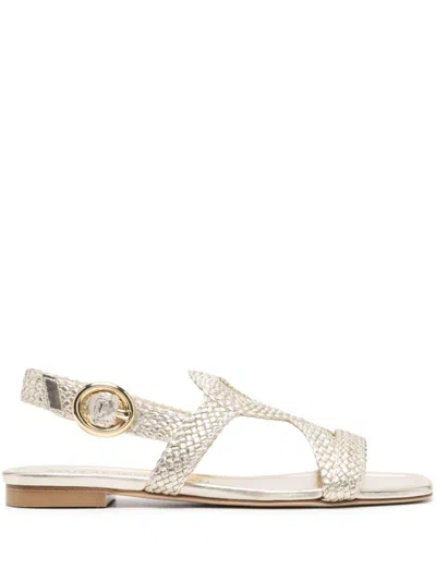 Stuart Weitzman Wovette Interwoven-leather Sandals In Light Gold.