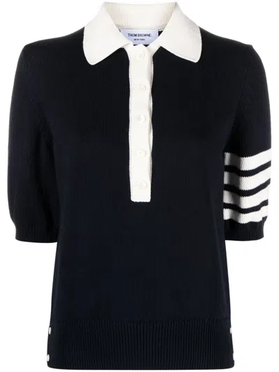 Thom Browne Blue Cotton Stitch Intarsia Polo T-shirt For Women