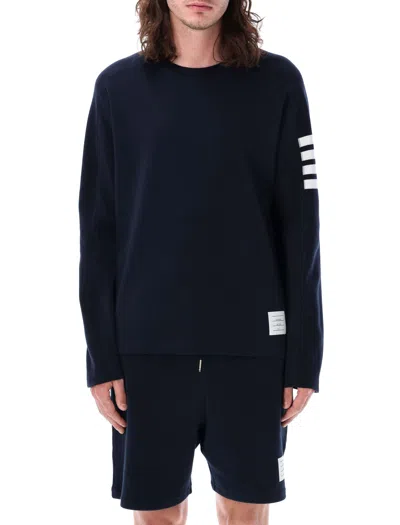 Thom Browne Long Sleeve Tee W/ 4 Bar Stripe In Milano Cotton In Navy