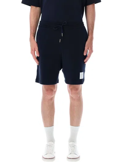 Thom Browne Midi Shorts In Textured Cotton In Navy