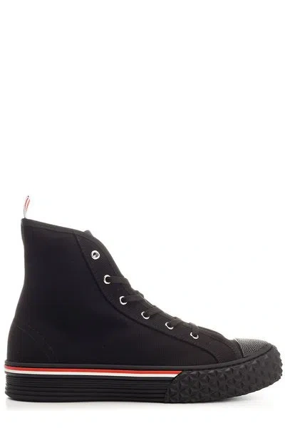 Thom Browne Rwb Striped Raffia Lace-up Sneaker For Men In Black