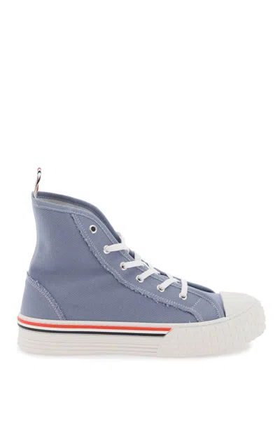 Thom Browne Tricolor Canvas Sneakers With Tartan Sole For Men In Blue In Light Blue