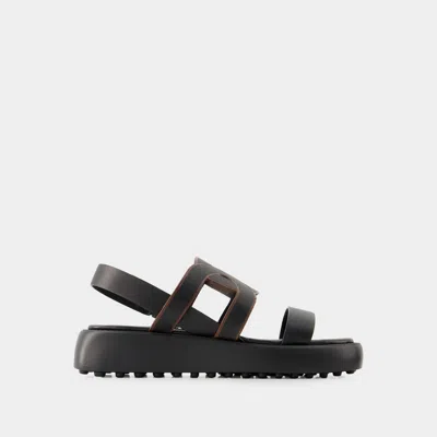 Tod's Catena Leather Sandals In Black