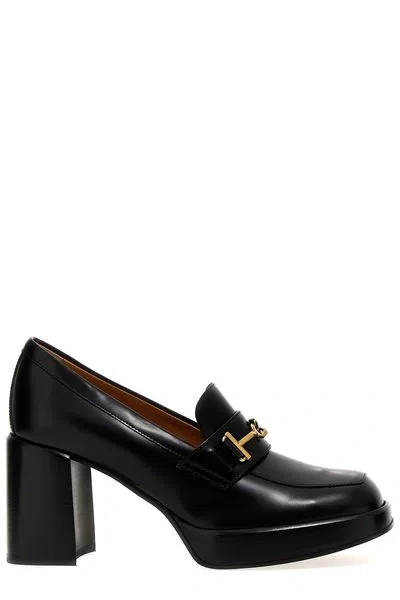Tod's Sleek Leather Chain Detailed Heeled Pumps In Black