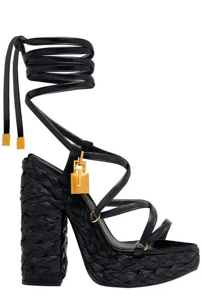 Tom Ford Black Leather Platform Sandals For Women
