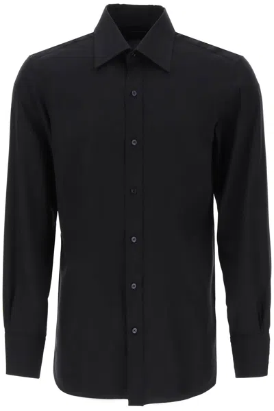 Tom Ford Men's Black Silk Blend Poplin Shirt For Ss24
