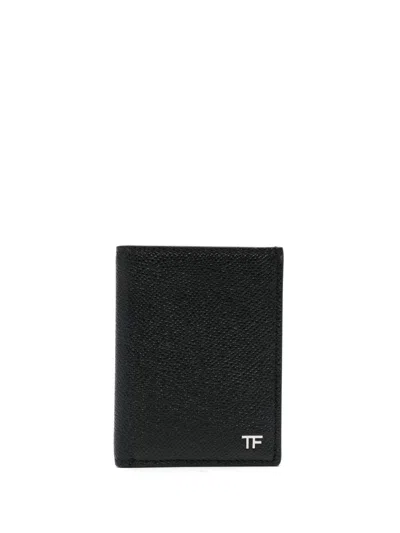 Tom Ford Textured 100% Leather Logo Wallet. In Black