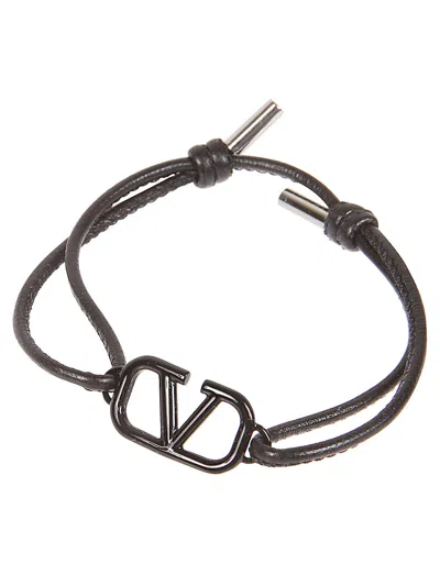 Valentino Garavani Adjustable Black V Logo Bracelet For Men