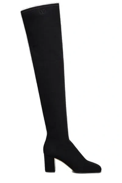 Valentino Garavani Luxuriously Soft High-knee Heeled Boots For Women In Black
