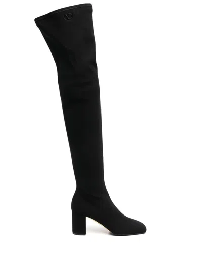 Valentino Garavani Sleek Over The Knee Black Boots For Women