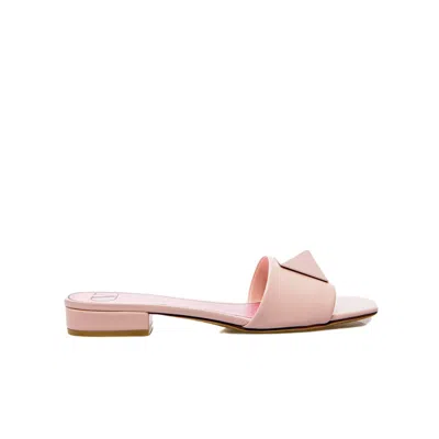 Valentino Garavani Studded Leather Square Toe Flat Sandals For Women In Pink