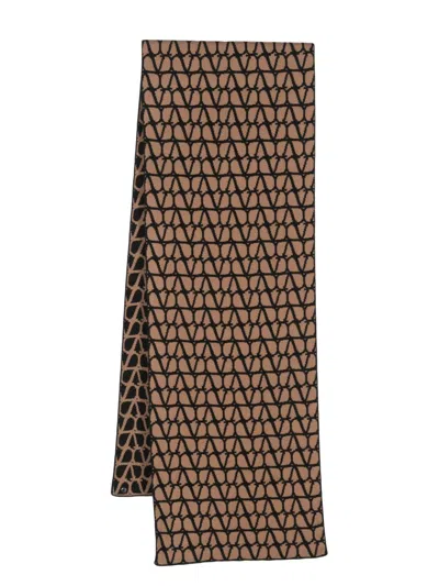 Valentino Toile Iconographe Wool And Cashmere Scarf In Tan
