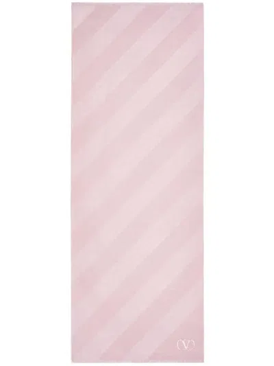 Valentino Toile Iconographe Silk And Cashmere Striped Scarf In Pink