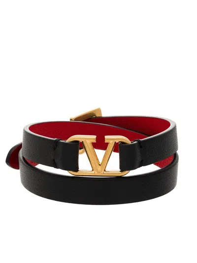 Valentino Garavani Vlogo Signature Leather Bracelet In Black