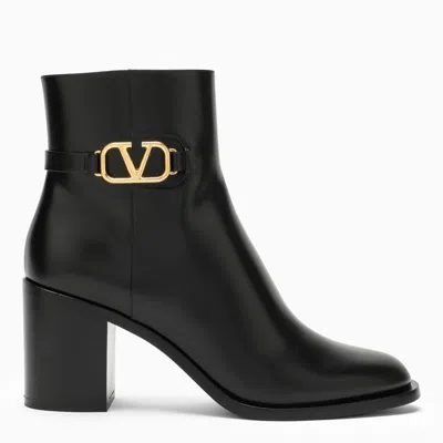 Valentino Garavani Women's Black Leather Ankle Boots With Metallic Vlogo Detail