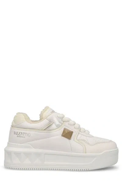 Valentino Garavani Luxury Leather Lace-up Sneakers With Platinum Rock Studs In Magenta