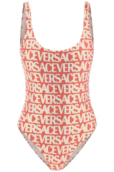 Versace Allover One-piece Swimwear In Pink