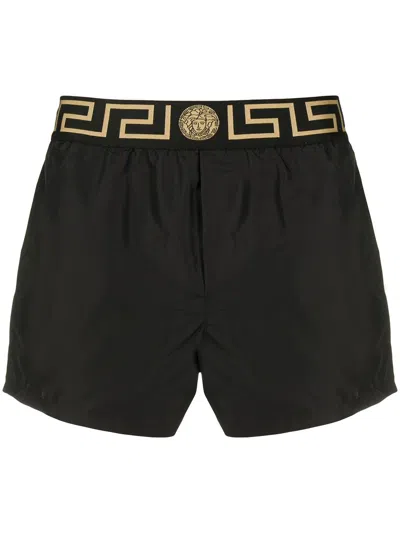 Versace Greek Trim Swim Shorts For Men In Black