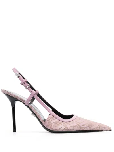 Versace Versatile Logo-jacquard Slingback Pumps In Beige Pink For Women