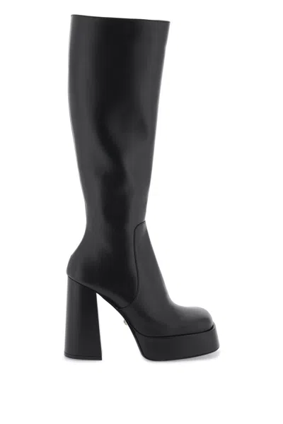 Versace Sleek And Chic Black Leather Ankle Boots For Women