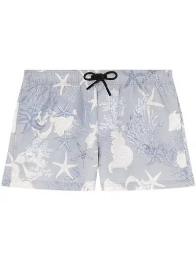Versace Swim Shorts Coral All Over Print In Bluebone