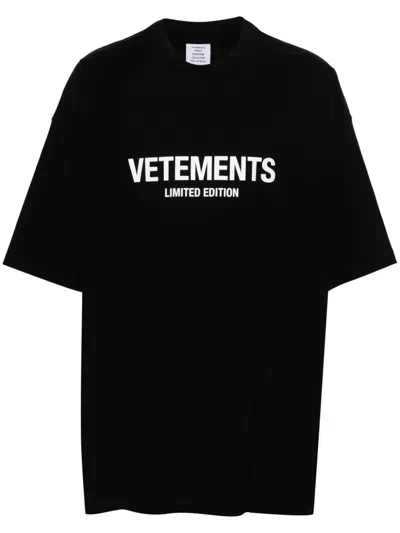 Vetements Black Cotton T-shirt With Logo Print For Women