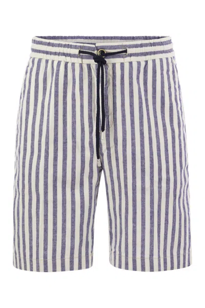 Vilebrequin Striped Cotton And Linen Bermuda Shorts In Navy