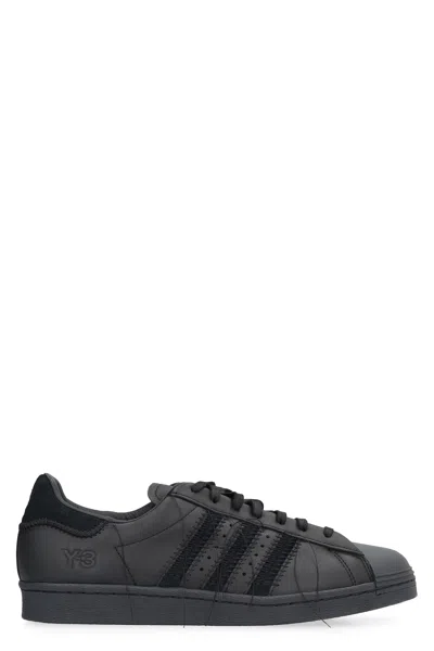 Y-3 Black Leather Low-top Sneakers For Men