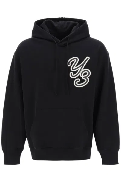 Y-3 Men's Organic Cotton Hoodie With Logo Print In Black