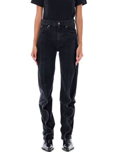 Y/project High Waist Denim Jeans With Asymmetric Leg Detail For Men In Black