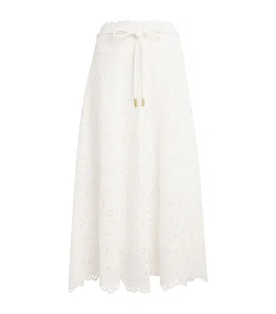 Zimmermann Ottie Cotton Guipure Lace Midi Skirt In Ivory