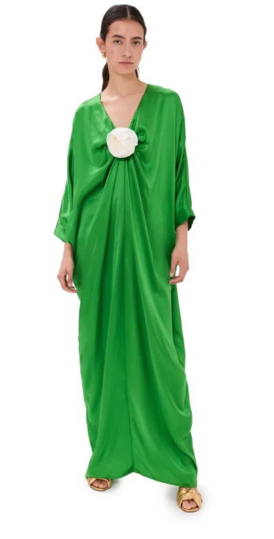 Bernadette Gilles Appliquéd Silk-satin Maxi Dress In Green