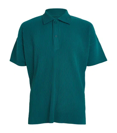 Issey Miyake Pleated Polo Shirt In Green