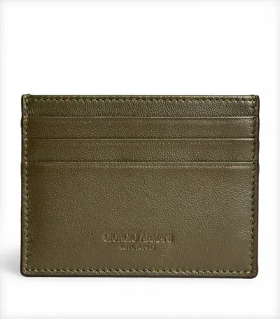 Giorgio Armani Lamb Leather Card Holder In Green