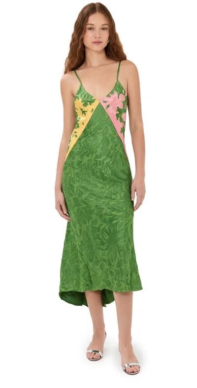 Rosie Assoulin Embroidered Satin Jacquard Midi Slip Dress In Green