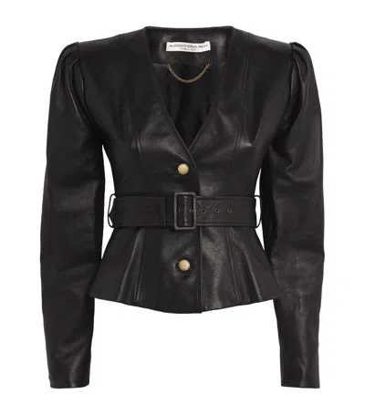 Alessandra Rich Learher Belted Jacket In Black