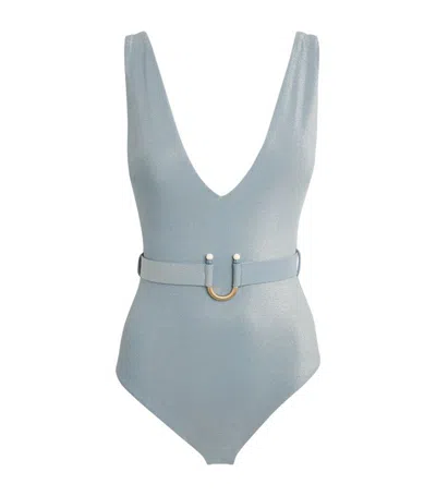 Zimmermann Women's Waverly Lurex Plunge One-piece Swimsuit In Sky Blue