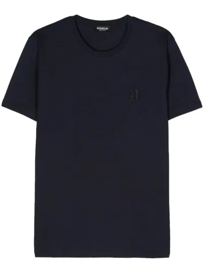 Dondup Logo-embroidered Cotton T-shirt In Blue