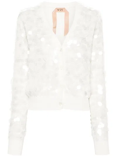 N°21 Sequin-embellished Cotton Cardigan In Neutrals