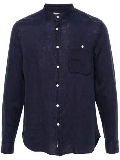 Woolrich Long-sleeve Linen Shirt In Blue