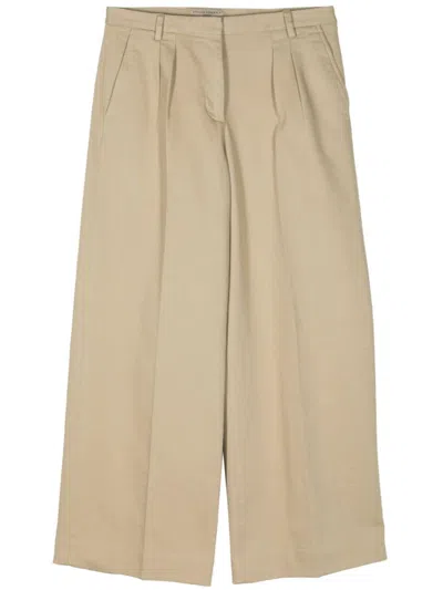 Officine Generale Cotton Wide-leg Trousers In Brown