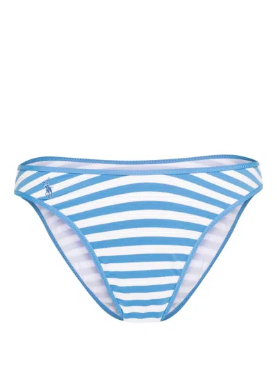 Polo Ralph Lauren Striped Piqué-weave Bikini Bottom In Blue