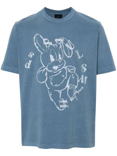 Ps By Paul Smith Bunny-print Jersey T-shirt In Blue