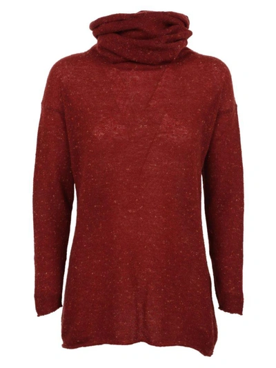 F Cashmere Gathered Neck Jumper In Ruby