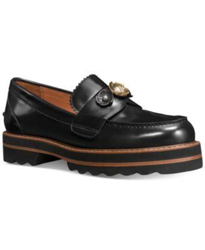 Coach Lenox Embellished Platform Loafers In Black