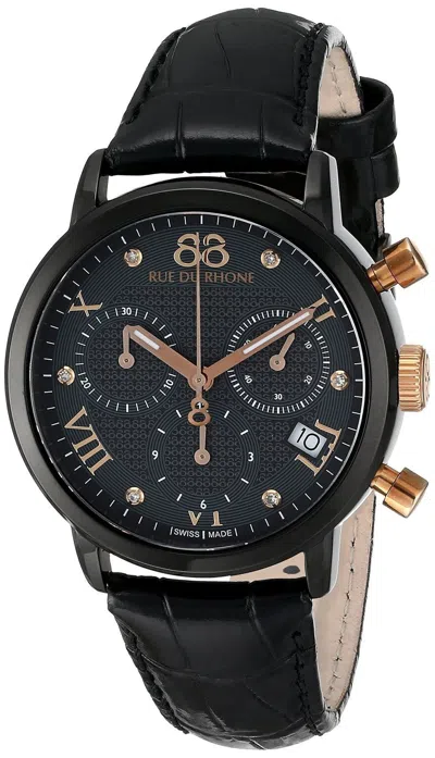 Pre-owned 88 Rue Du Rhone 87wa130005 Men's Double 8 Origin Dress Black Leather Band Watch