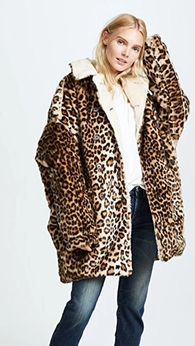 R13 Leopard Hunting Faux Fur Coat In Brown