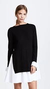 ENGLISH FACTORY KNIT COMBO DRESS BLACK,EFACT30245