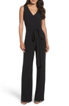Vince Camuto Crepe Tie Front Wide Leg Jumpsuit In Black