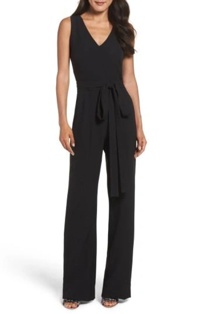 Vince Camuto Crepe Tie Front Wide Leg Jumpsuit In Rich Black